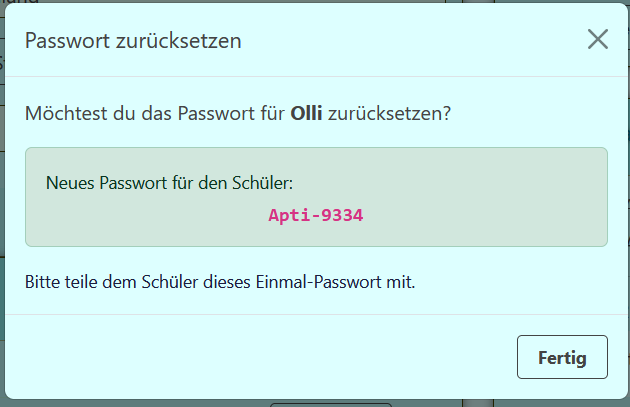 Passwort ändern Auswahl