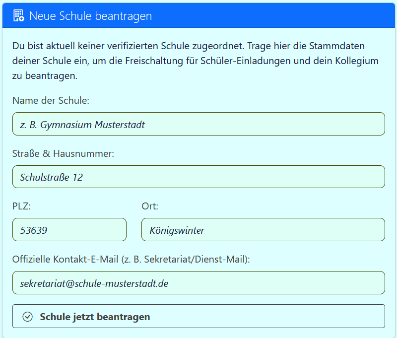 Antrag auf Schuleinrichtung